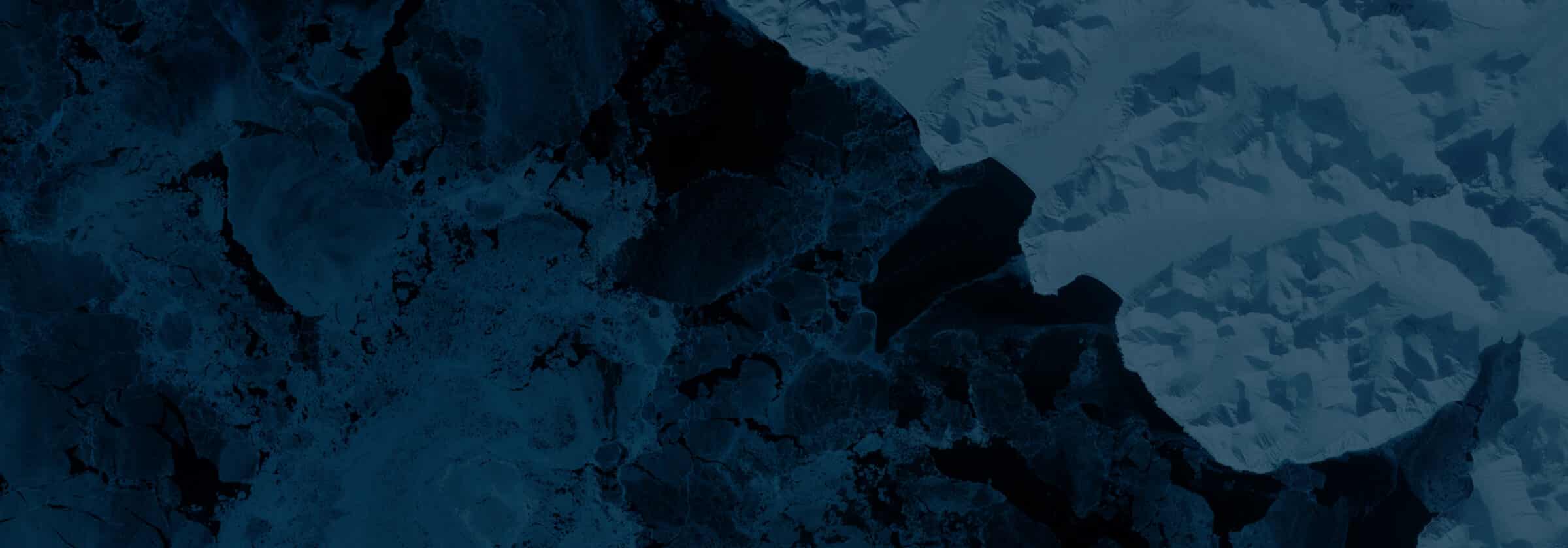 An image of icebergs and ocean with a dark blue overlay